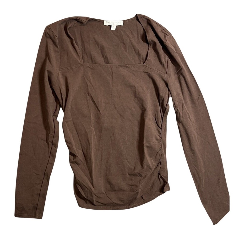 Dylan Ryan NYC‎ Women's Size L Brown Square Neck Long Sleeve Ruched Top